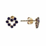 14K Gold Genuine Sapphire Stone Open Heart Earrings