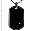 Black Stainless Steel Dog Tag with 0.02ct. Diamond on 22 Inches Black Bead Chain