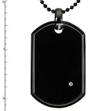 Black Stainless Steel Dog Tag with 0.02ct. Diamond on 22 Black Bead Chain