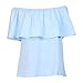 BLDO Women's Ruffles Off Shoulder Solid Chiffon Blouse Crop Top (L, Skyblue)