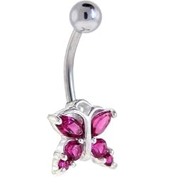 Fuchsia Gem Dainty Butterfly Belly Button Ring