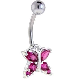 Fuchsia Gem DAINTY BUTTERFLY Belly Button Ring