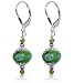 Captivating Green Milifalio Glass Bead Swarovski Crystal .925 Sterling Silver Leverback Drop Earrings
