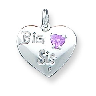 Sterling Silver Big Sis CZ Heart Charm with 20 inch Sterling Silver Chain