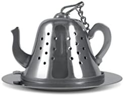 Small Teapot Tea Pot Shape Tea Infuser Herb Infuser, Solid Stainless Steel, w/ Boiling Chain & Drip Tray