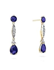 Created Sapphire 14kt Yellow Gold Dangle Drop Earrings