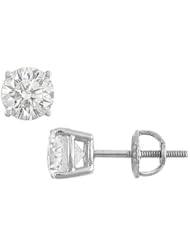 14K White Gold Round Diamond Stud Earrings 2.00 CT. TW.