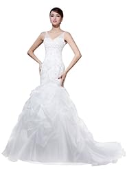 Embroidered Lace-Up Mermaid Organza/Satin Wedding Dress 