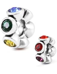 Genuine Ohm Beads (TM) Product. 925 Sterling Silver Rainbow Spinner European Spacer Bead Charm. 100% Satisfaction Guaranteed.