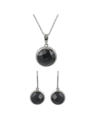 Tressa Sterling Silver Black Round Cubic Zirconia Necklace and Earring Set