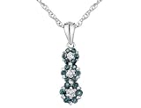 Blue and White Diamond 1/2 Carat (ctw) Three Flowers Pendant in 14K White Gold with Chain