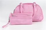 Pink Faux Leather Purse and Wristlet Set