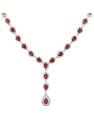 Pear Shaped Ruby and Pave Diamond V-Design Necklace