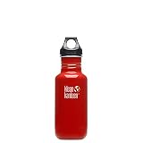Klean Kanteen Stainless Steel 18 Ounce Water Bottle with Loop Cap, Indicator Red