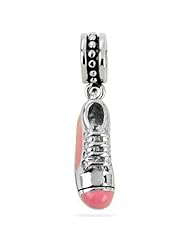 Sterling Silver Pink Tennis Shoe Dangle Charm Pink Enamel, Fits Pandora and All Brands Charm Bracelets and Necklaces.