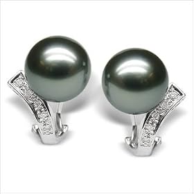 18K white gold Muse Black Tahitian cultured pearl and diamond earring by American Pearl
