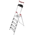 Hailo 8855-001 Alu-Sicherheits-Haushaltsleiter XXR - 5 XXL-Stufen mit Ausziehbarem Sicherheits-Halteb�gel und Multifunktionsschale
