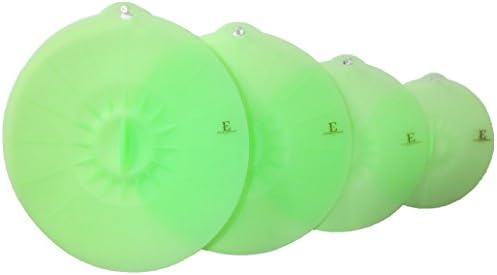 Silicone Suction Lids, Set of 4, Green, Super Durable, FDA Approved, 1 Year Warranty - Cover Pots, Pans, Bowls, Cups - Keep Food Fresh - Freezer, Microwave, And Dishwasher Safe - BPA Free - Multi Size