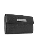 Roccobarocco Black Signature Plate Leather and Canvas Concertina Wallet