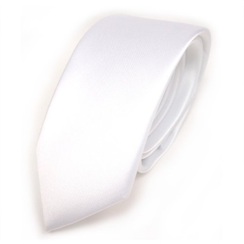 Schmale Satin Krawatte weiss schneeweiss uni 