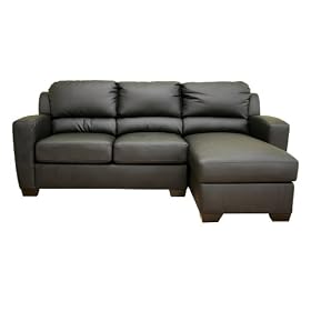 Baxton Studio Conti Black Bonded Leather Sofa Sectional with Storage Chaise