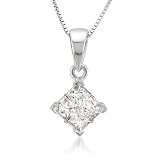 14K White Gold Princess-cut Diamond Invisible-Set Pendant Necklace (5/8 cttw, H-I, I1-I2)