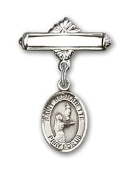 Sterling Silver Baby Badge with St. Bernadette Charm and Polished Badge Pin