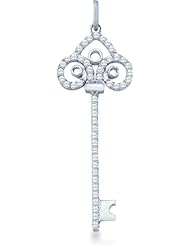 10k White Gold Pave Set Round Diamond Key to my Heart Pendant (1/2 cttw)