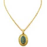 Heavenly Devotion Gold Tone Large Oval Madonna Locket Necklace