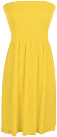 Mb Trend Seamless Solid Strapless Flare Sun Dress, One Size, Yellow