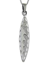 Sterling Silver Surfboard Pendant Wave Pattern, 2 inch tall