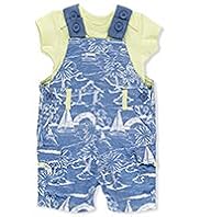 2 Piece Pure Cotton Beach Print Bibshort Dungaree Outfit