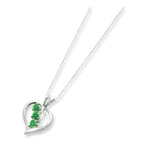 Sterling Silver Heart with Cascading Emeralds Necklace with 18 inch Sterling Silver chain