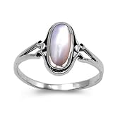 Rhodium Plated Sterling Silver Wedding & Engagement Ring Mother of Pearl? Ladies Ring 13MM ( Size 5 to 9)