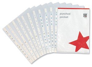 5 Star Office Punched Pocket Polypropylene Top-opening 50 Micron A4 Clear [Pack 100]