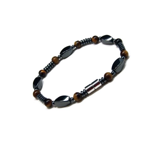 Men's Magnetic Hematite Tiger's Eye Bead Bracelet