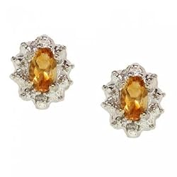 Genuine Citrine & Diamond Stud Earrings - Flower Design in Yellow Gold