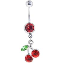 Ruby Red DANGLING CHERRY Belly Ring