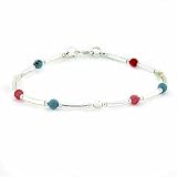 Sterling Silver Reconstituted Turquoise Pink Coral and Genuine Mother of Pearl Beaded Bracelet