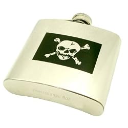 6 OZ STAINLESS STEEL LIQUOR FLASK W/ SKULL CROSSBONES