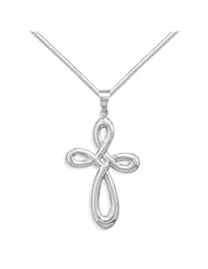 Infinity Cross Pendant Rounded Loop Sterling Silver, with Snake Chain