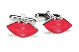Silver-Tone Men's Cuff Links RED LIPSTICK Shaped Cufflinks