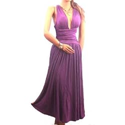 New Sexy Ruched Grecian Cross Back Long Dress Purple