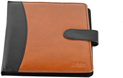Leather Diary, Writing Notebook Journal with Business Card Page/Sheet Protector/Pen Holder, (Orange)