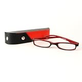 Fashion Plastic Frame 2-Tone Reading Glass with 2-Tone Leather Case - Black & Red +2.50 