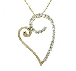 Genuine Diamond Heart Pendant Necklace 18 Inch in 14K Solid Gold