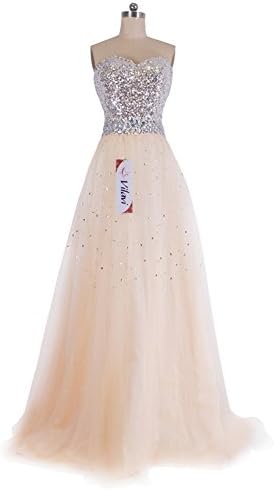 VILAVI A-line Sweetheart Long Tulle Sequin Crystal Prom Dresses 16