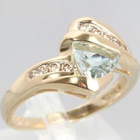 10K Yellow Gold Aquamarine and Diamond Estate Ring by 