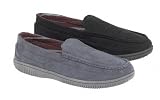 MENS MOCCASIN SLIPPERS FUR LINED MULES SOFT WARM COMFORTABLE FAUX SUEDE BLACK OR GREY SIZES 7 - 11
