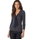 DKNY Jeans Cable-Knit V-Neck Sweater with Chiffon Tie